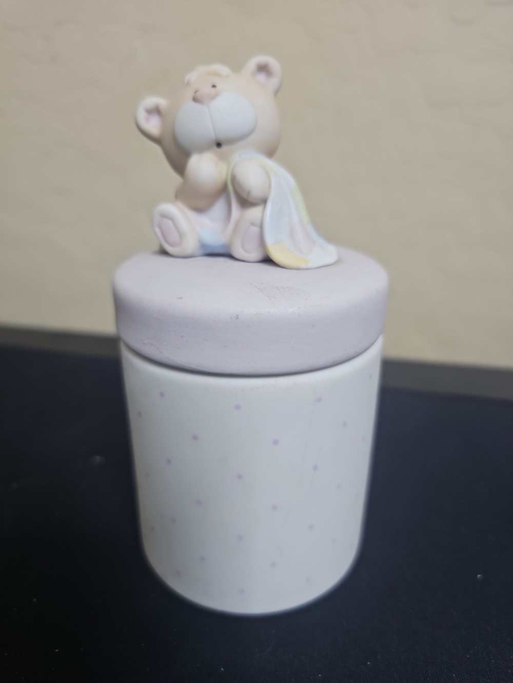 vintage "Cute Bumpkins" Ceramic Teddy Bear Trinket/Jewelry Box 6"